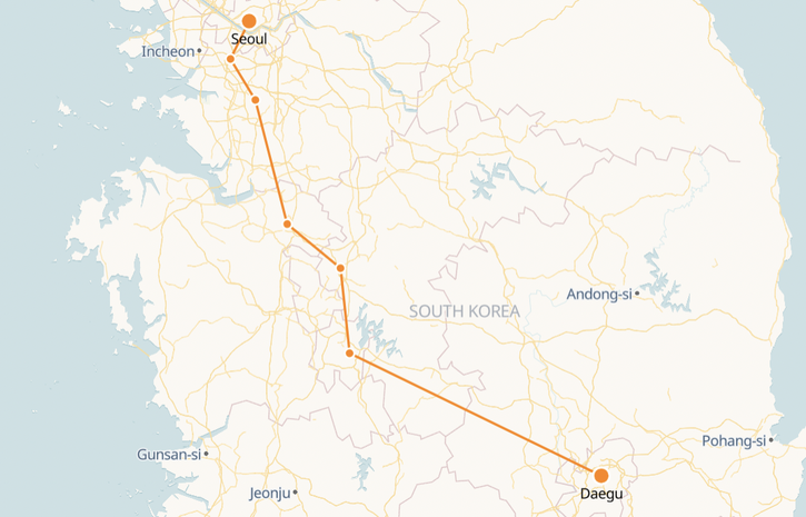 Daegu to Seoul Route Map
