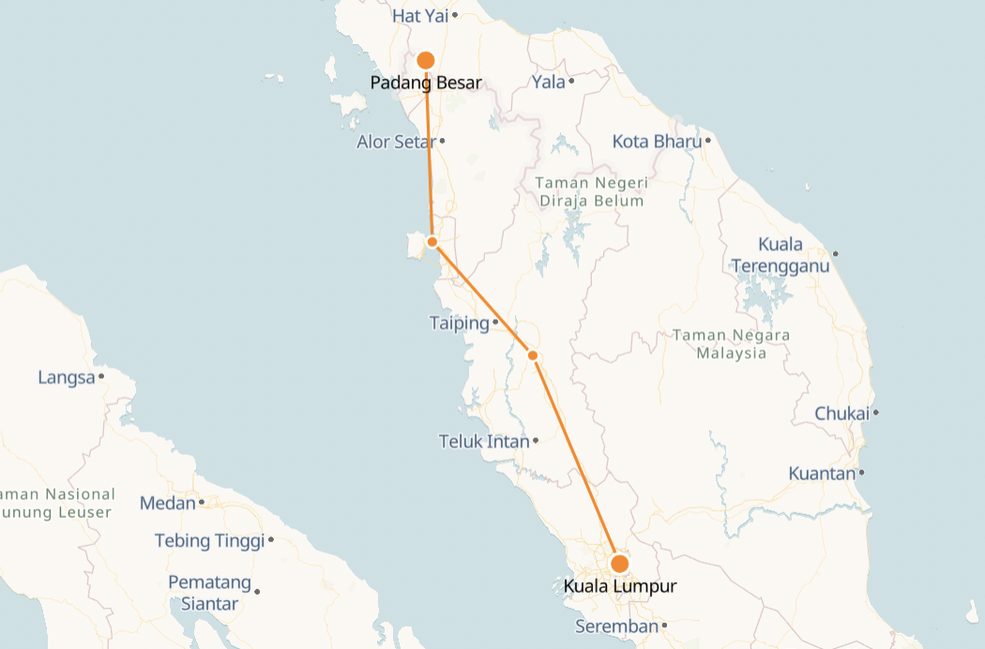 Kuala Lumpur to Padang Besar Route Map