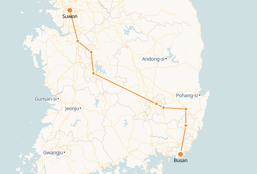 Suwon to Busan Route Map