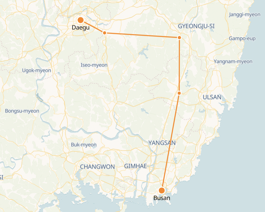 Busan to Daegu Route Map