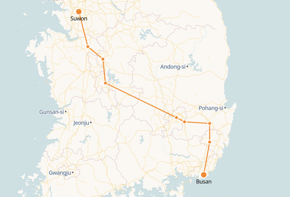Busan to Suwon Route Map
