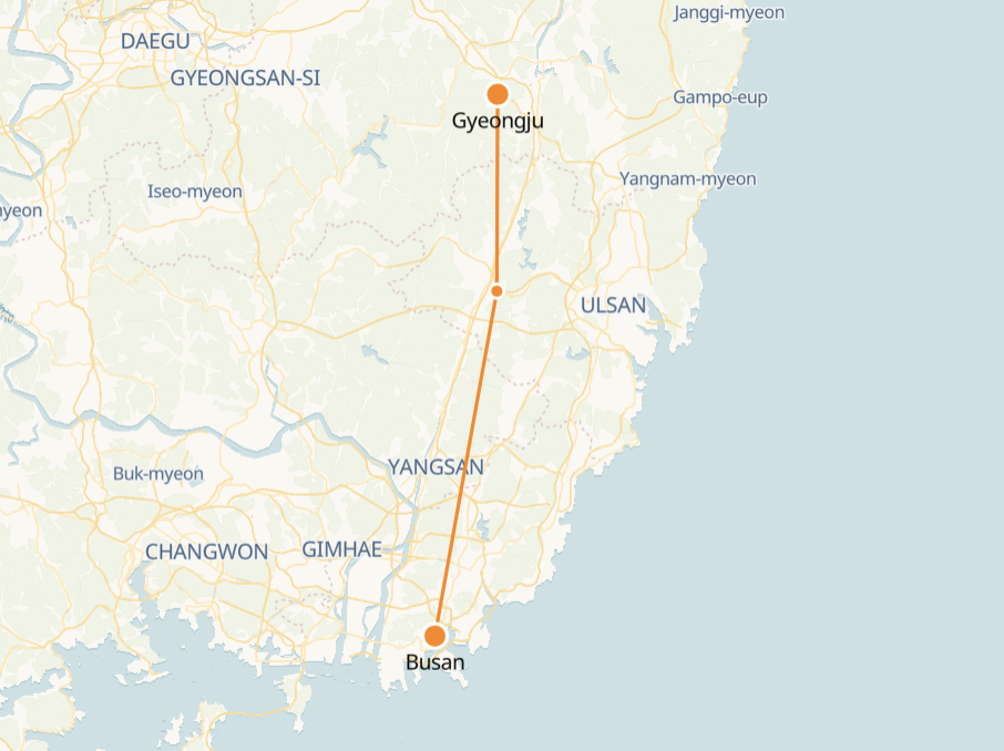 Busan to Gyeongju Route Map