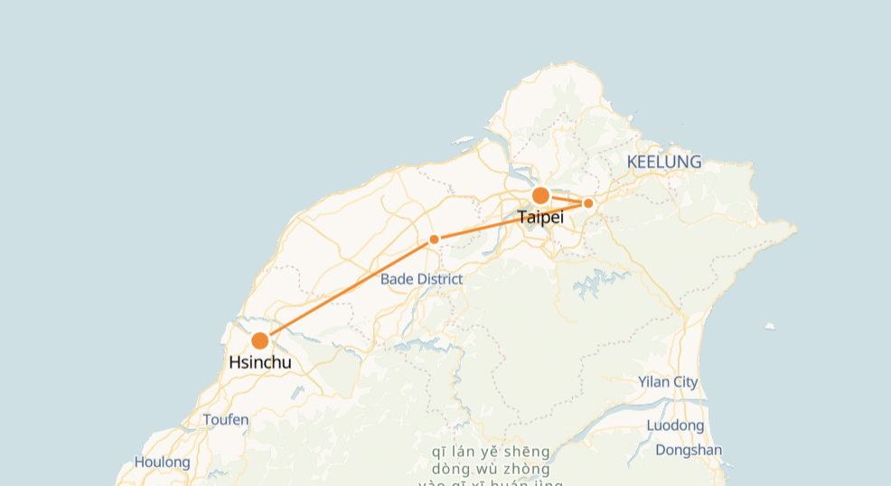 Taipei to Hsinchu Route Map